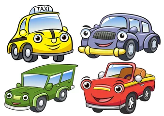 Stickers pour porte Course de voitures Vector illustration of cute cartoon car characters