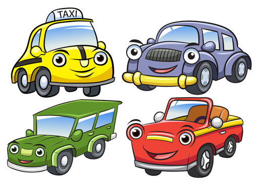 Vector illustration of cute cartoon car characters