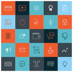 Vector set of simple thin line business icons