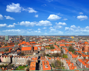 Fototapeta na wymiar Gdansk panorama, aerial view from cathedral tower, Poland