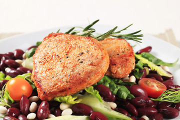 Marinated pork and red bean salad