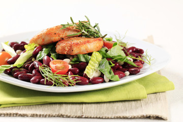 Marinated pork and red bean salad