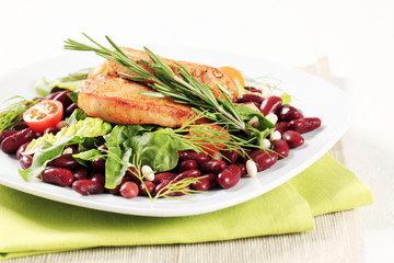 Marinated pork and red bean salad
