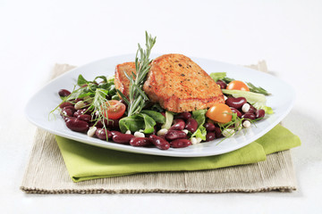 Marinated pork and red bean salad