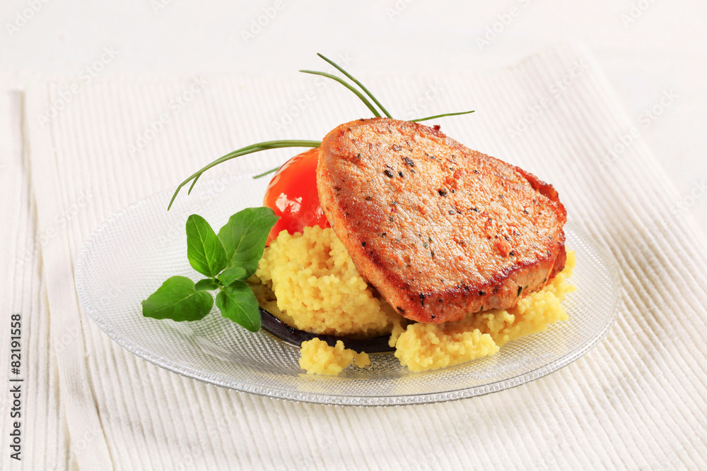 Poster Marinated pork with couscous