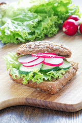 Sandwich with radish and cucumber