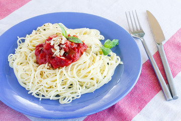 Pasta spaghetti with tomato sauce