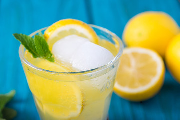 Homemade lemon lemonade with fresh mint