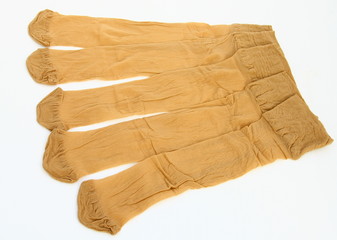 chaussettes beige en nylon,isolé,fond blanc