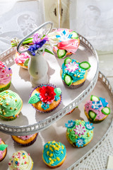 Fresh cupcakes with sweet decoration