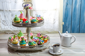 Delicious cupcakes with sweet decoration