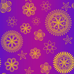 Seamless bright pattern with thin yellow flowers on violet