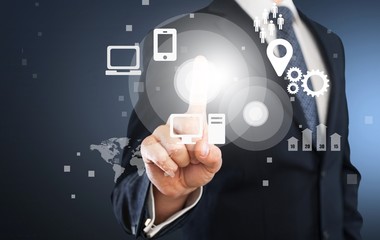 Crm. Human resources officer choose employee standing out of the