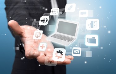 Technology. Businesswoman holding business collection