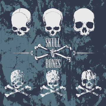 Skulls and cross bones on the grunge background