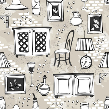 Seamless pattern of European cafe or restaurant.