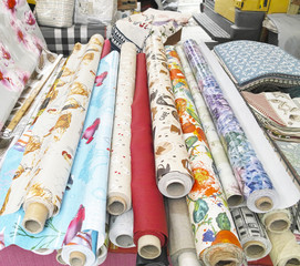 Rolls of colorful fabric
