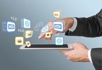 Analyzing. Touch screen ,touch- tablet in hands