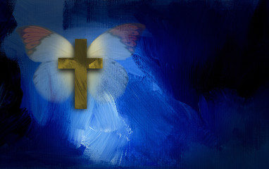 Abstract graphic with cross and butterfly wings