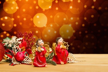 Holiday. Christmas festive background with wooden deck table