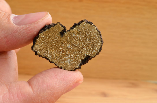 Heart shaped truffle in hand