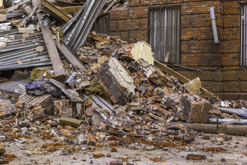 ruins of the old brick building