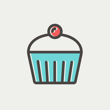 Cupcake with raspberry thin line icon