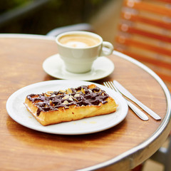 waffles with chocolate in Parisian restaurant