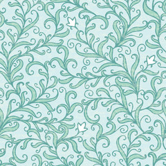 Vector green floral swirls seamless pattern backround