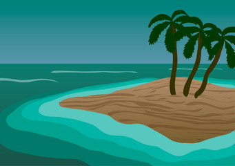 Fototapeta na wymiar Vector Illustration. Island with palm trees in the ocean.