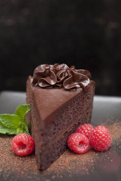Close up of slice of chocolate cake