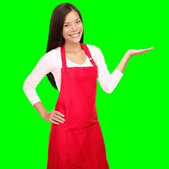 small shop owner showing in apron