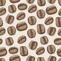 Seamless pattern of hand drawn coffee beans