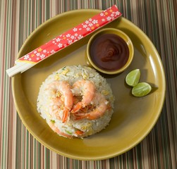 Delicious Shrimp Fried Rice on Brown Plate