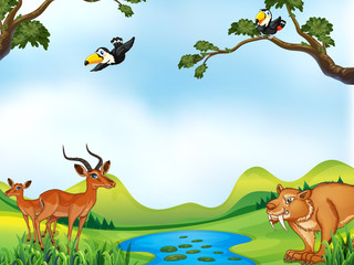 Obraz na płótnie Canvas Animals and pond