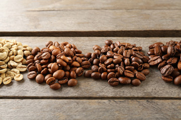 Coffee beans on wooden background