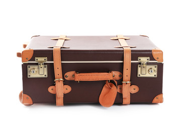 Brown suitcase isolated on white