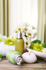 Beautiful spa composition on fabric background