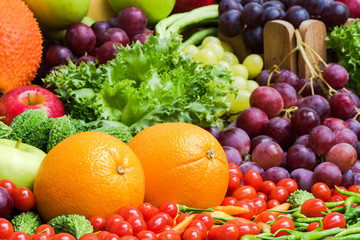Close up Orange fruit with vegetables organic
