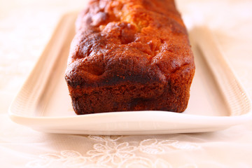 homemade apple cake over wooden table  