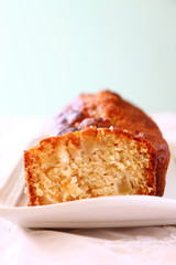 homemade apple cake over wooden table  