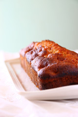 homemade apple cake over wooden table  