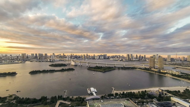 Time lapse rainbow bridge view at Tokyo Bay