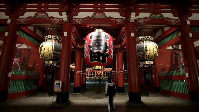 Sensoji temple at night. Kaminarimon gate.