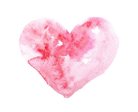 Watercolor aquarelle hand drawn colorful red heart art color