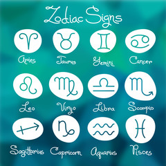Set of simple zodiac signs with captions