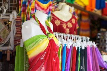 Colorful dress on white mannequin