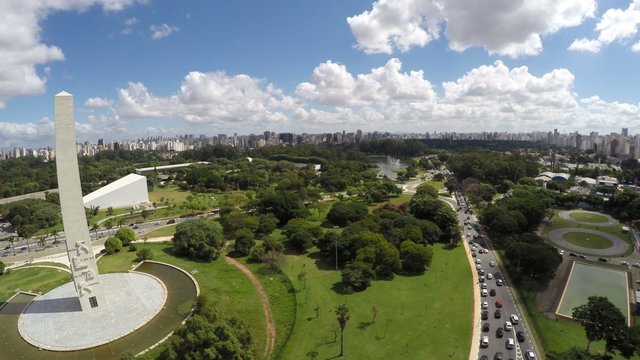 Aerial View of Obelisk and Ibirapuera Park of Sao Paulo