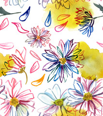 Fototapeta na wymiar Abstract watercolor flowers seamless background pattern