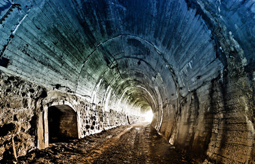 Abandoned railway tunnel in Carpathian mountains